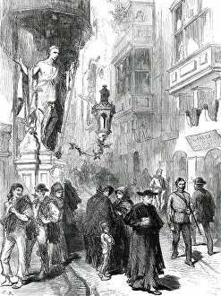 Street Lamp Prints: The Prince of Wales at Malta: a Street in Valetta, 1876. Creator: C.R
