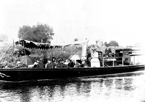 Parasol Prints: The Prince of Wales at Penton Hook Lock, near Chertsey-on-Thames, 1898. Creator: Bates