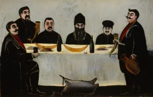 Wine Cup Prints: Six Princes (Feast), 1905-1907. Artist: Pirosmani, Niko (1862-1918)