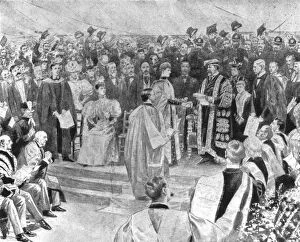 Queen Alexandra Gallery: Princess Alexandra receiving the Degree of Doctor of Music...1896, (1901). Creator: Unknown