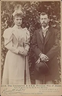 Princess Alix of Hesse and the Tsarevich Nicholas at Coburg on the day of their betrothal, 1894. Creator: Photo studio J. Russell & Sons, London