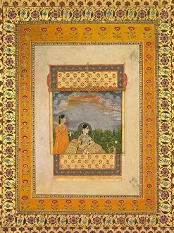 Opaque Watercolour And Gold On Paper Gallery: Princess and attendant in trompe l oeil window, c. 1765. Creator: Aqil Khan (Indian