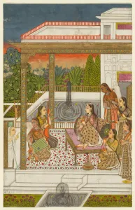 Deccan Prints: A princess with attendants on a terrace, c. 1720-1730. Creator: Unknown