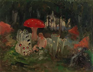 The Princess and a Butterfly Underneath a Fly Agaric, sketch for the painitng Farity... c1895-1896. Creator: Torsten Wasastjerna