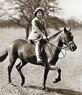 Smiling Collection: Princess Elizabeth riding her pony in Winsor Great Park, 1930s