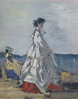 Boudin Collection: Princess Pauline Metternich (1836-1921) on the Beach, ca. 1865-67. Creator: Eugene Louis Boudin