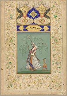 Mughal Prints: Princess Smoking a Hookah (as Salabhanjika), 1700s. Creator: Unknown