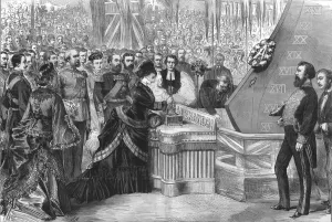 Alexandra Princess Of Denmark Collection: The Princess of Wales launching the new ironclad ship Alexandra, 1875