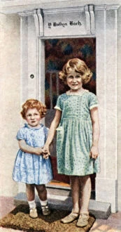 Margeret Gallery: The Princesses Elizabeth and Margaret Rose at the door of the Little House, 1933, (c1935)