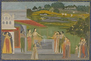 Opaque Watercolour And Gold On Paper Gallery: Princesses Gather at a Fountain, ca. 1770. Creator: Unknown