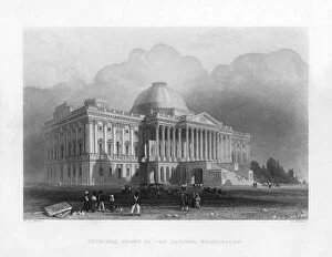 Images Dated 9th May 2007: Principal front of the Capitol, Washington, c1820Artist: R Brandard