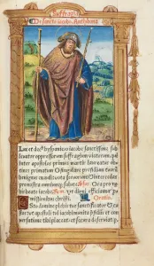 112 Printed Folios On Parchment Prints: Printed Book of Hours (Use of Rome): fol. 100r, St. James the Greater, 1510. Creator