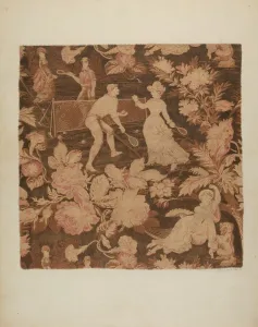 Tennis Court Prints: Printed Textile, 1940. Creator: Dorothy Dwin