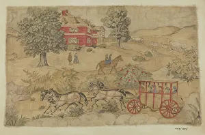 Wagons Prints: Printed Textile: Genre Scene, c. 1939. Creator: Michael Trekur