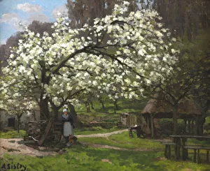 Blooming Prints: Printemps, paysanne sous les arbres en fleurs (Spring, peasant woman under... ca. 1865