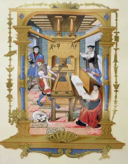 Bibliotheque Nationale Gallery: Printing in a miniature in Recueils des Chants Royaux 15th century