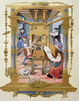 Bibliotheque Nationale Prints: Printing in a miniature in Recueils des Chants Royaux 15th century