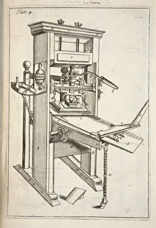 The Printing Press, pub. 1683 (engraving). Creator: English School (17th Century) The Printing Press, pub. 1683 (engraving). Creator: English School (17th Century)