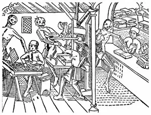 Printworkers harrassed by skeletons, 1499 (1956)