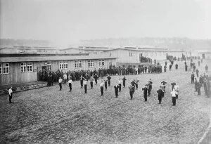 Zossen Brandenburg German Prints: Prison camp, Zossen, exercise, between 1914 and c1915. Creator: Bain News Service