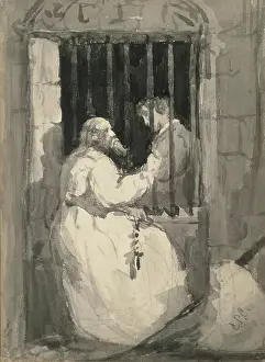 Chalk On Paper Prints: Prisoner at the Window, 1853-1870. Creator: George Paul Chalmers