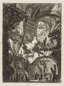 The Prisons: A Perspective of Arches with a Smoking Fire in the Center