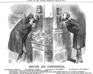Marquis Of Gallery: Private and Confidential, opening of the Anglo-French telephone line, 1891. Artist: John Tenniel