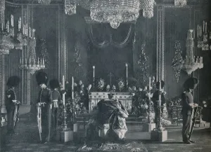 Throne Room Prints: The private lying in state of King Edward VII, 1910 (1911). Artist: WS Stuart