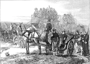 Zouaves Prints: Private and public carriages used for the ambulance service outside Paris