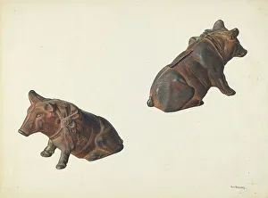 Pigs Prints: Prize Pig Coin Bank, c. 1939. Creator: Alf Bruseth