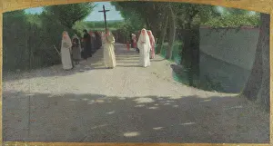 Genrepostimpressionismpainting Prints: The procession, 1893-1895. Creator: Pellizza da Volpedo, Giuseppe (1868-1907)