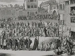 Condemnation Prints: Procession of the captives of the Inquisition to the Auto de Fe to be sentenced