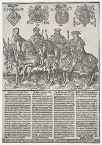 Charles V Of Spain Gallery: Procession of the Counts and Countess of Holland on Horseback: Mary of Burgundy, Maximilia... 1518