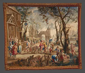 Tavern Sign Prints: Procession of the Fat Ox from a Teniers Series, Brussels, c. 1725. Creator: Unknown