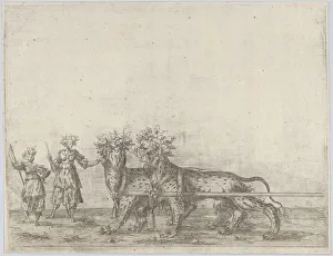 Captivity Gallery: Procession, with two figures and two lions, 16th century. 16th century. Creator: Anon