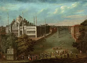 Bosphorus Strait Gallery: Procession of the Grand Vizier on the Hippodrome Square with the Sultan Ahmed Mosque, 1737