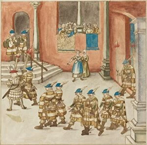 Procession of Knights Viewed by Ladies on a Balcony, c. 1515. Creator: Unknown