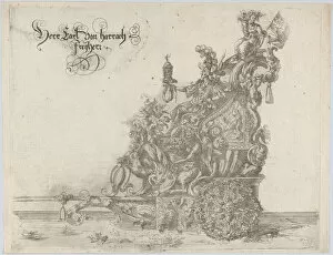 Mythological Creature Gallery: Procession, with a male and female figure seated on a float, 16th century. 16th century