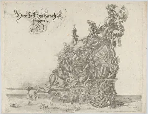 Mythological Collection: Procession, with a male and female figure seated on a float, 16th century. 16th century