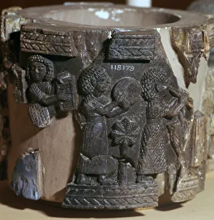 Phoenician Gallery: Procession of musicians on a steatite pyxis, 8th century BC