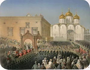 Charlotte Of Collection: Procession of of Tsarina Alexandra Feodorovna to the Cathedral of the Dormition, Moscow, 1856