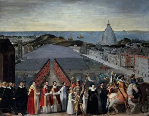 1st Arrondissement Prints: Procession of the Parisian brotherhood of Mont Saint-Michel pilgrims on the Pont