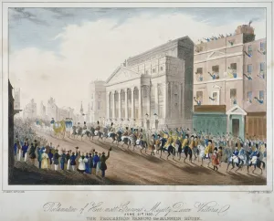 Mansion House Prints: Procession passing Mansion House, City of London, 1837. Artist: E Sexton