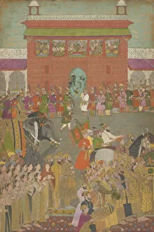 Mughal Gallery: A Procession Scene with Musicians, from a copy of the Padshanama, c. 1650