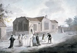 A procession of schoolchildren entering Broadway Chapel, Westminster, London, 1797