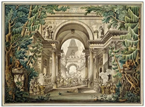 Procession in a temple. Set design for a theatre play, 18th or early 19th century. Artist: Louis Jean Desprez
