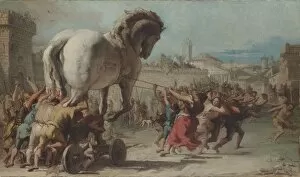 Giandomenico 1727 1804 Gallery: The Procession of the Trojan Horse into Troy, ca 1760. Artist: Tiepolo, Giandomenico (1727-1804)