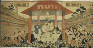 Grandstand Prints: Procession of Wrestlers for a Fundraising Match (Kanjin ozumo dohyo-iri no zu)