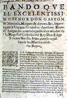Expulsion Collection: Proclamation for the expulsion of the Moors in the Kingdom of Aragon, published by the Hon