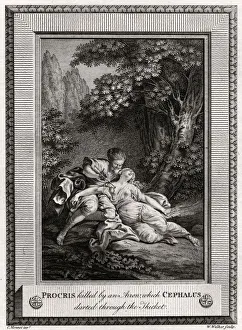 Charles Monnet Gallery: Procris Killed by an arrow which Cephalus darted through the thicket, 1775. Artist: W Walker